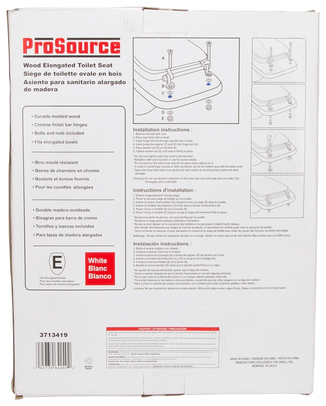 ProSource T-19WMC Toilet Seat, Elongated, MDF Molded Fiberboard, White, Chrome Plated Zinc Hinge Hinge