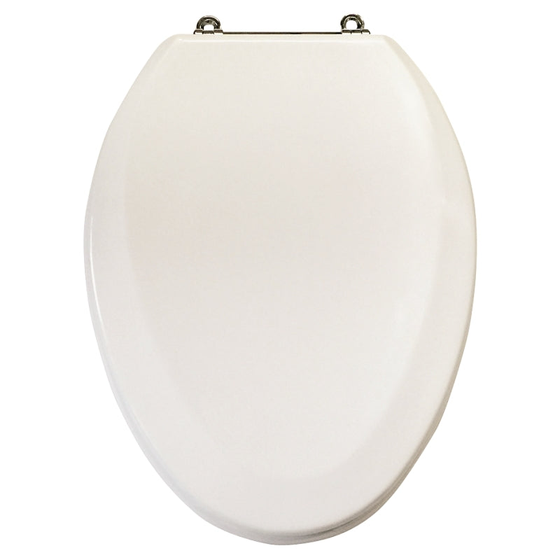 ProSource T-19WMC Toilet Seat, Elongated, MDF Molded Fiberboard, White, Chrome Plated Zinc Hinge Hinge