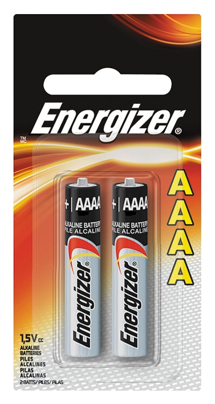 Energizer E96 Series E96-BP-2 Battery, 1.5 V Battery, 150 mAh, AAAA Battery, Alkaline, Manganese Dioxide, Zinc