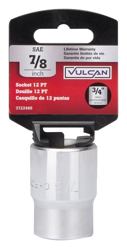 Vulcan MT-SS6028 Drive Socket, 7/8 in Socket, 3/4 in Drive, 12-Point, Chrome Vanadium Steel, Chrome