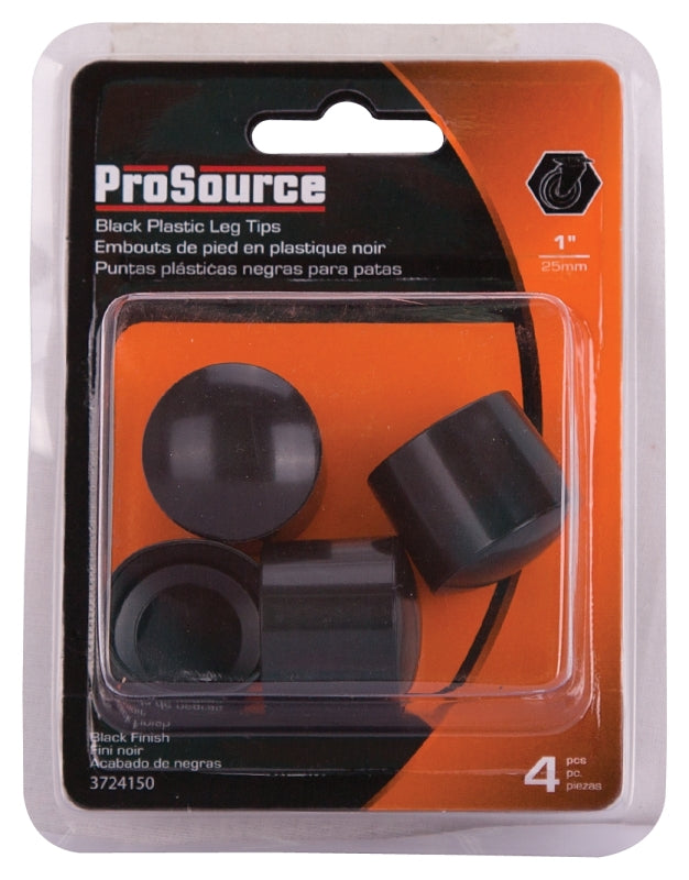ProSource FE-50605-PS Furniture Leg Tip, Round, Plastic, Black, 1 in Dia, 1 in H