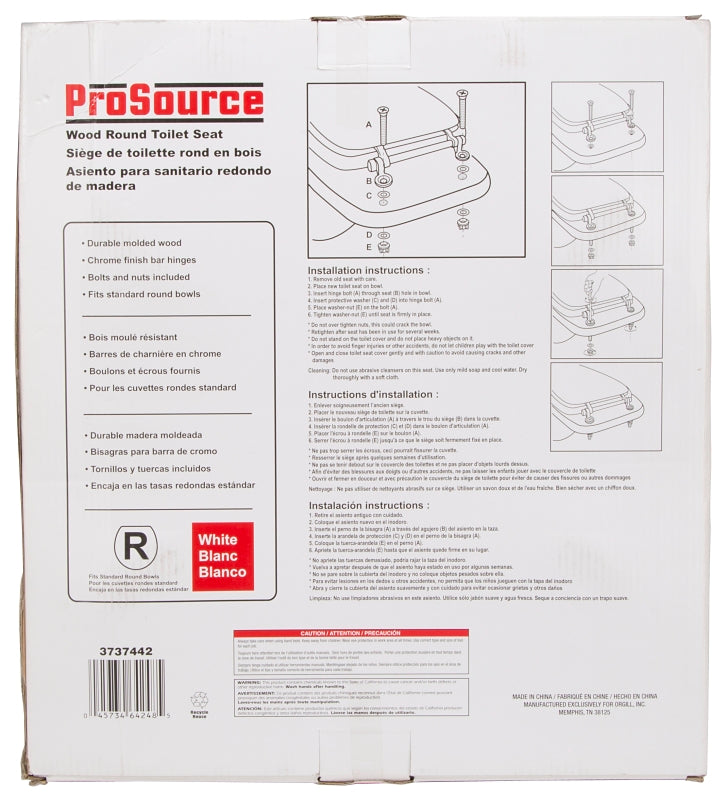 ProSource T-17WMC Toilet Seat, Round, MDF Molded Fiberboard, White, Chrome Plated Zinc Hinge Hinge