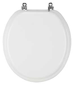 ProSource T-17WMC Toilet Seat, Round, MDF Molded Fiberboard, White, Chrome Plated Zinc Hinge