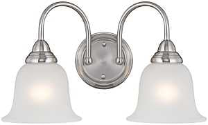 Boston Harbor LYB130928-2VL-BN Wall Sconce, 60 W, 2-Lamp, A19 or CFL Lamp, Steel Fixture, Brushed Nickel Fixture