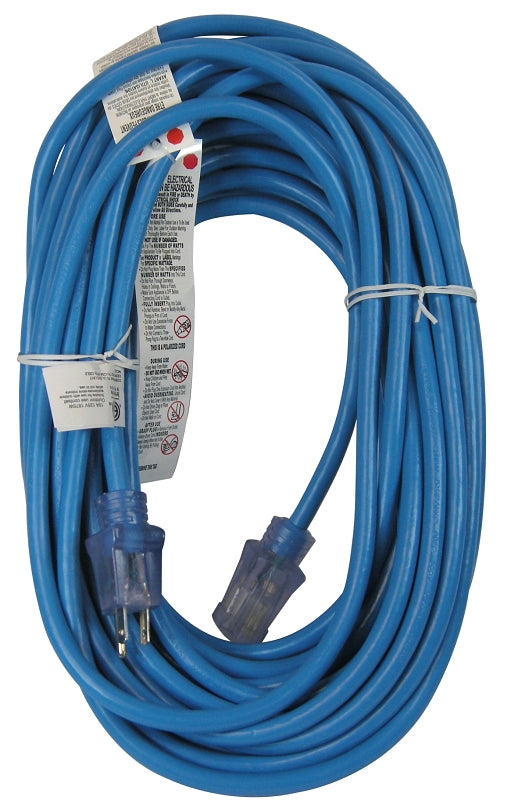 PowerZone ORCW511830 Extension Cord, 12 AWG Cable, 5-15P Grounded Plug, 5-15R Grounded Receptacle, 50 ft L, 125 V, Blue