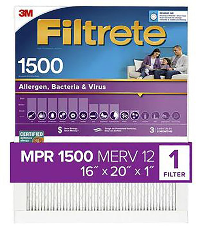Filtrete 2000-4 Air Filter, 20 in L, 16 in W, 12 MERV, 1500 MPR, Pack of 4