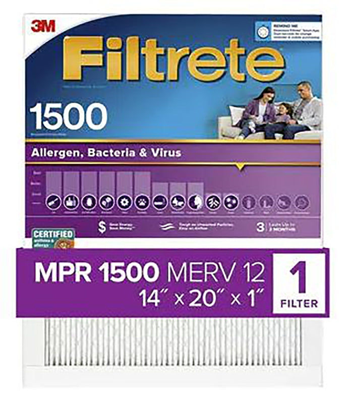 Filtrete 2005DC-6 Air Filter, Electrostatic, Pleated, Ultra Allergen Reduction, 1 in Thick, 20 in L, 14 in W, 11 MERV, Pack of 4