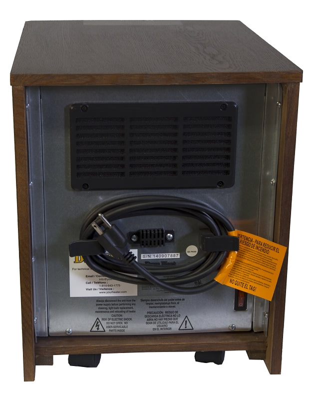 Comfort Glow Electric Quartz Heater, 15A, 120V, 1500W, 5120 Btu, 1000 sq-ft Heating Area, French Walnut