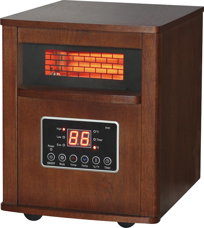 Comfort Glow Electric Quartz Heater, 15A, 120V, 1500W, 5120 Btu, 1000 sq-ft Heating Area, French Walnut