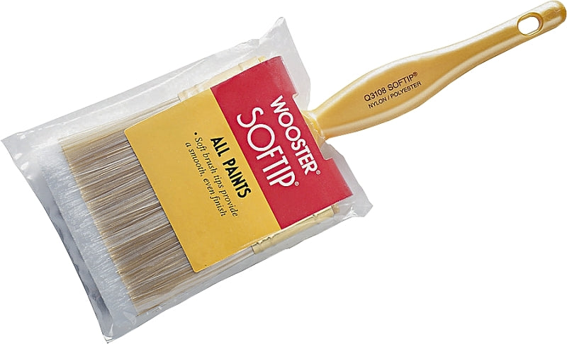 Wooster Softip Q3108-4 Paint Brush, 4 in W, Flat Brush, 3-1/8 in L Bristle, Polyester Bristle