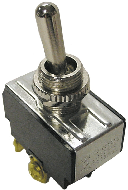 Gardner Bender GSW-10 Toggle Switch, 10, 20 A, 125/227 V, 1-Position, SPST, Screw Terminal, 1/2 in Panel Cutout, Chrome