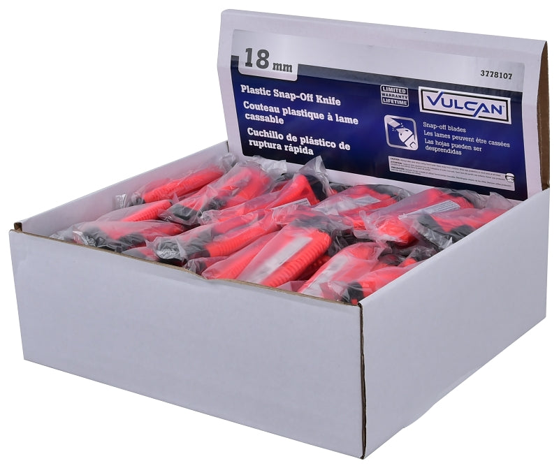 Vulcan JL-54306-D Snap-Off Utility Knife, 4-1/2 in L Blade, Steel Blade, Plastic Handle, High-Impact Plastic Handle, Pack of 100