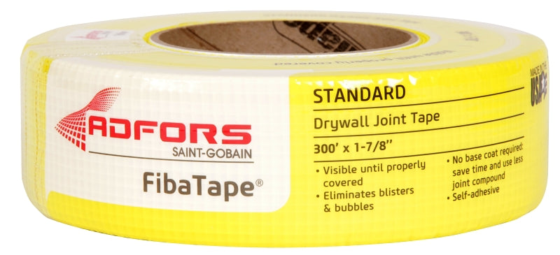 Adfors FibaTape FDW8663-U Standard Drywall Tape, 300 ft L, 1-7/8 in W, Yellow