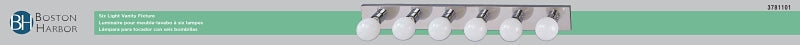 Boston Harbor V5CH06 Vanity Bar Fixture, 100 W, 6-Lamp, G Lamp, Steel Fixture, Chrome Fixture, Chrome Fixture