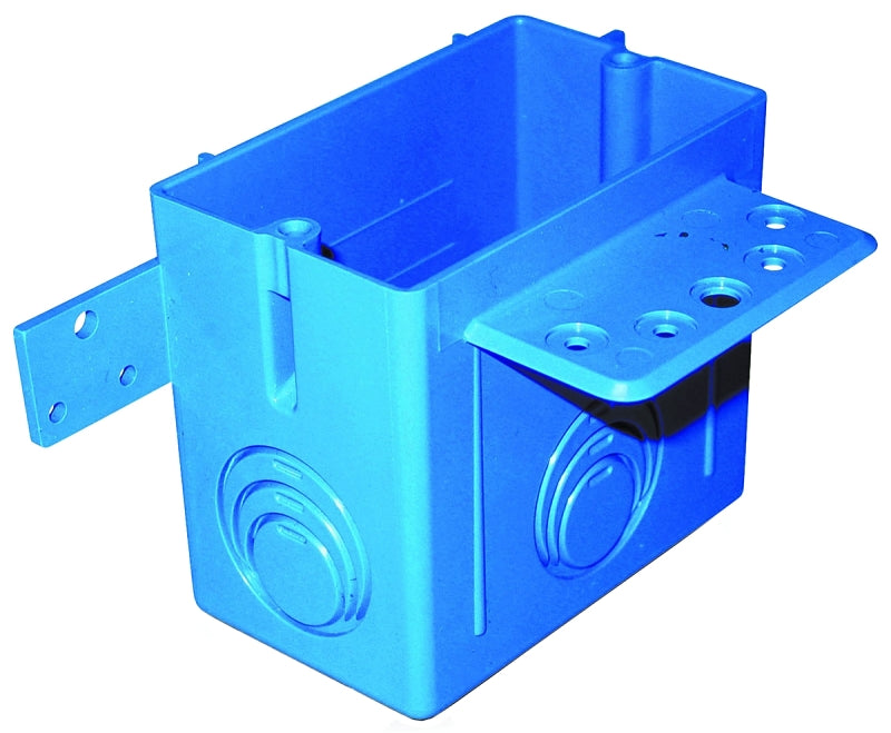Carlon A122 Outlet Box, 1-Outlet, 1-Gang, 4-Knockout, 1/2, 3/4, 1 in Knockout, PVC, Blue, Bracket Mounting