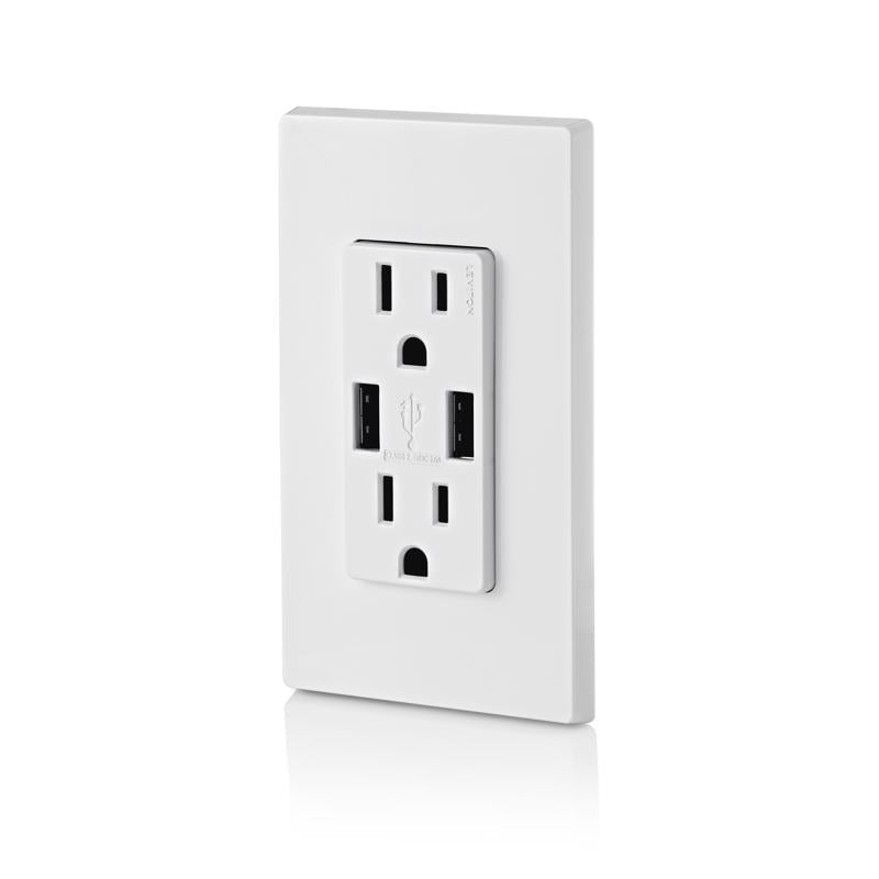 Leviton Decora 15 amps 125 V Duplex White Outlet and USB Charger 5-15R 3 pk