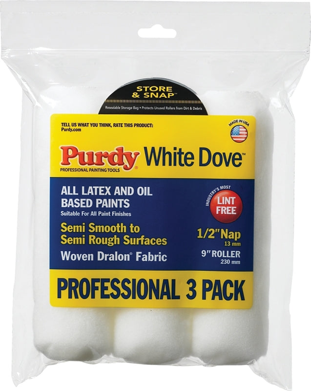 Purdy 14F864000 Roller Cover, 1/2 in Thick Nap, 9 in L, Dralon Fabric Cover