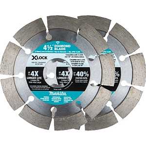 Makita X-LOCK E-07200 Series Blade, Diamond Blade, 4-1/2 in Dia, 7/8 in Arbor, Segmented Rim, 2/PK