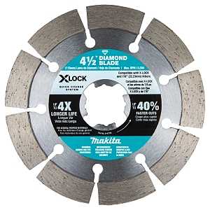 Makita X-LOCK E-07191 Series Blade, Diamond Blade, 4-1/2 in Dia, 7/8 in Arbor, Segmented Rim
