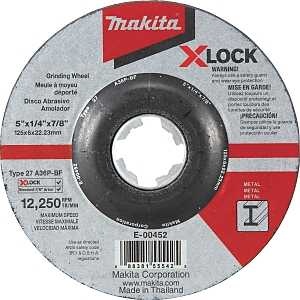 Makita X-LOCK E-00452 Grinding Wheel, 5 in Dia, 1/4 in Thick, 7/8 in Arbor, 36 Grit, Coarse, Aluminum Oxide Abrasive