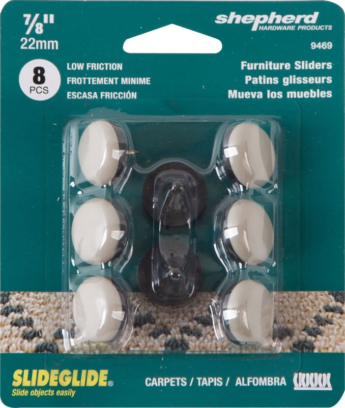 Shepherd Hardware 9469 Furniture Pad, Round, 7/8 in Dimensions, Polyethylene, Black/Tan, 8/PK