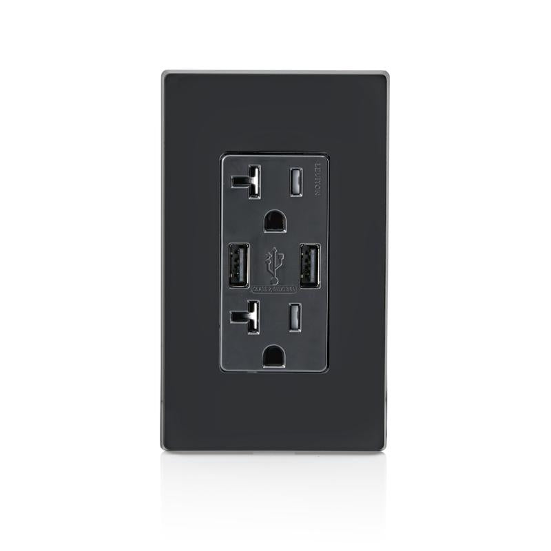 Leviton Decora 20 amps 125 V Black Outlet and USB Charger 5-20R 1 pk