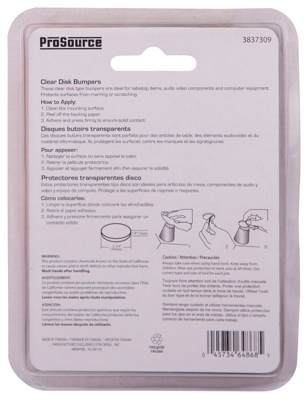 ProSource FE-50774-PS Furniture Bumper Pad, 1-1/4 in, Disk, Polyurethane