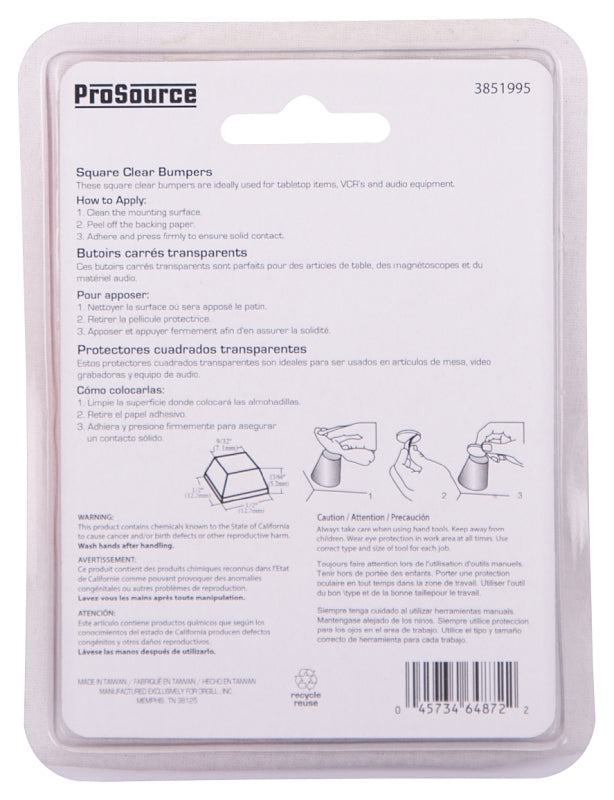 ProSource FE-50770-PS Furniture Bumper Pad, 1/2 in, Square, Polyurethane