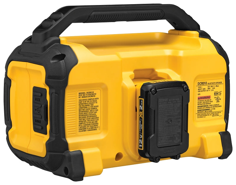 DEWALT 12V/20V MAX Series DCR010 Bluetooth Speaker, Tool Only, 12/20 V, Bluetooth, 15 hr Battery Life