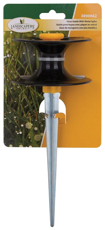 Landscapers Select DY3202 Hose Guide, 9 in OAL, Plastic Guide, Metal Spike, Black/Yellow