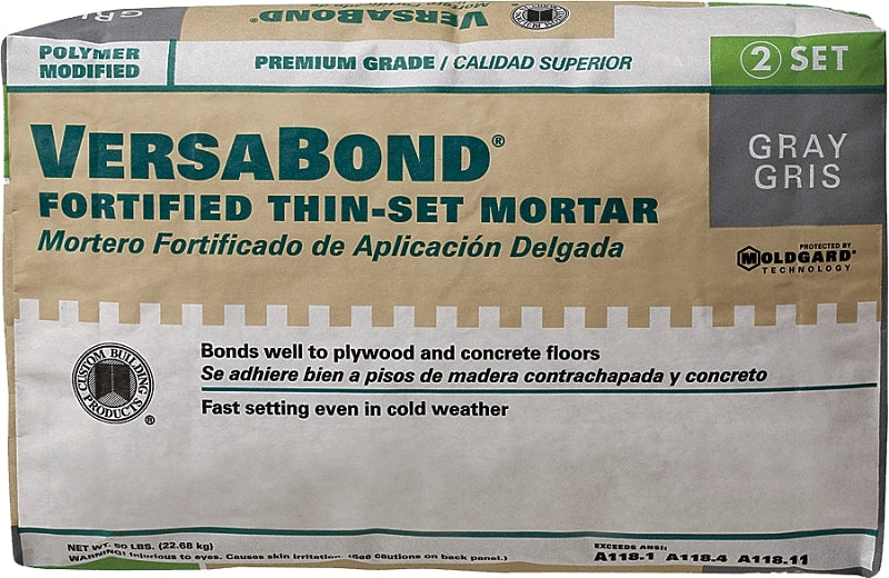 Custom VersaBond Flex MTSG50 Series Thin-Set Mortar, Gray, Powder, 50 lb Bag