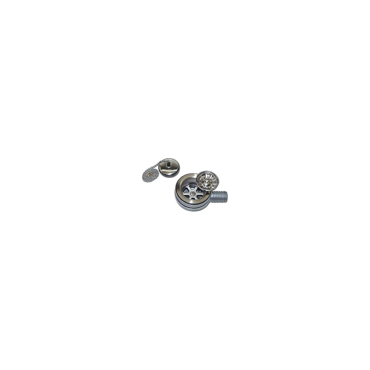 Scandvik 10308 Sink Drain With Basket and Stopper Fits 2-1/16″ Drain Hole With a 1″ Hose Barb Outlet