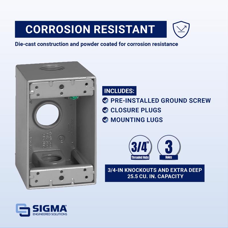 Sigma Engineered Solutions New Work 25.5 cu in Rectangle Metallic 1 gang Weatherproof Box Gray