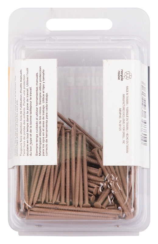 ProSource NTP-081-PS Panel Nail, 15D, 1-5/8 in L, Steel, Painted, Flat Head, Ring Shank, Brown, 171 lb, Pack of 5