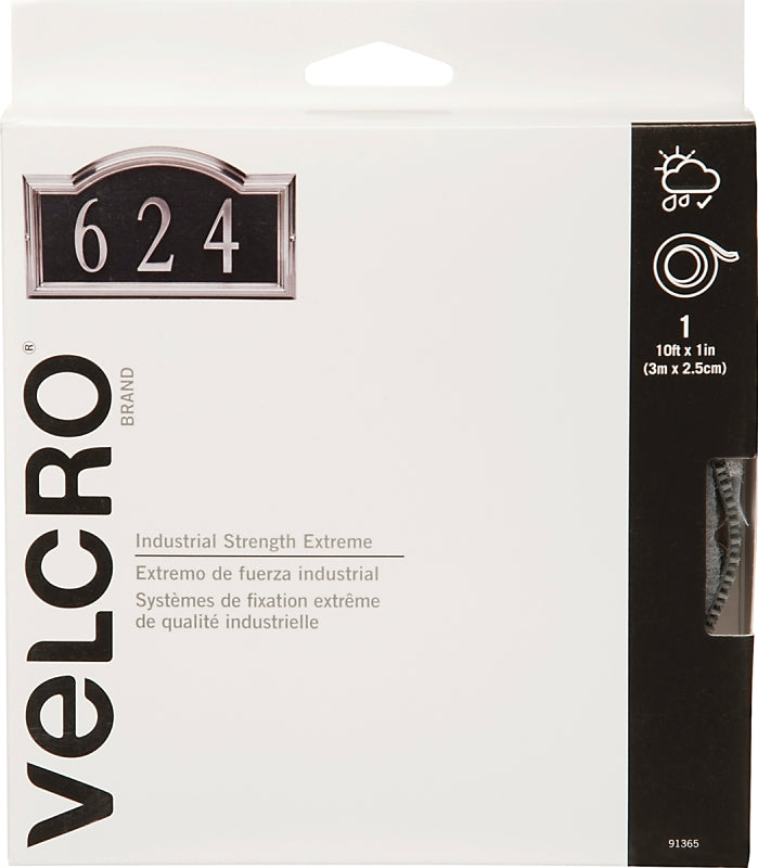 VELCRO Brand 91365 Hook and Loop Fastener, 1 in W, 10 ft L, Nylon, Titanium, Rubber Adhesive