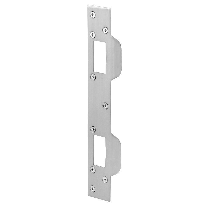 Defender Security U 10385 Deadbolt Strike Plate, 6 in L, 1-5/8 in W, Steel, Satin Nickel