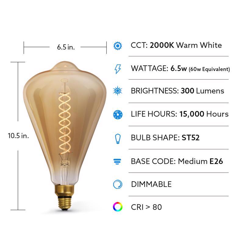 Feit ST52 E26 (Medium) LED Bulb Amber 60 Watt Equivalence 1 pk