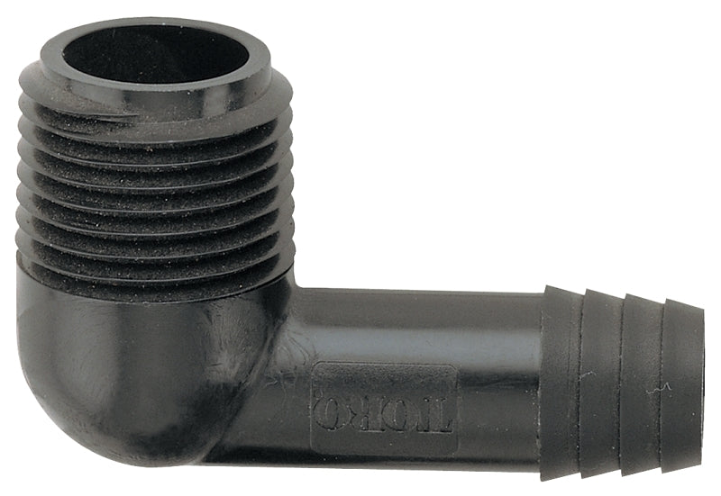 Toro 53270 Elbow, 3/8 x 1/2 in Connection, Barbed x Male, Plastic, Black