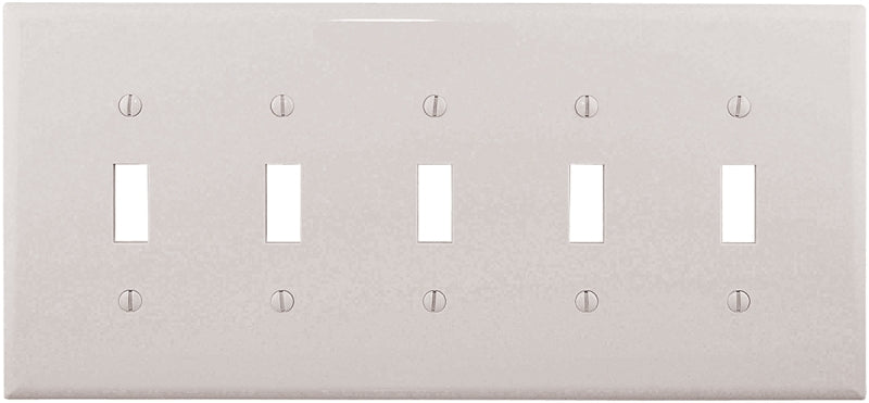 Eaton PJ5W Wallplate, 10-1/2 in L, 4.88 in W, 5-Gang, Polycarbonate, White, High-Gloss