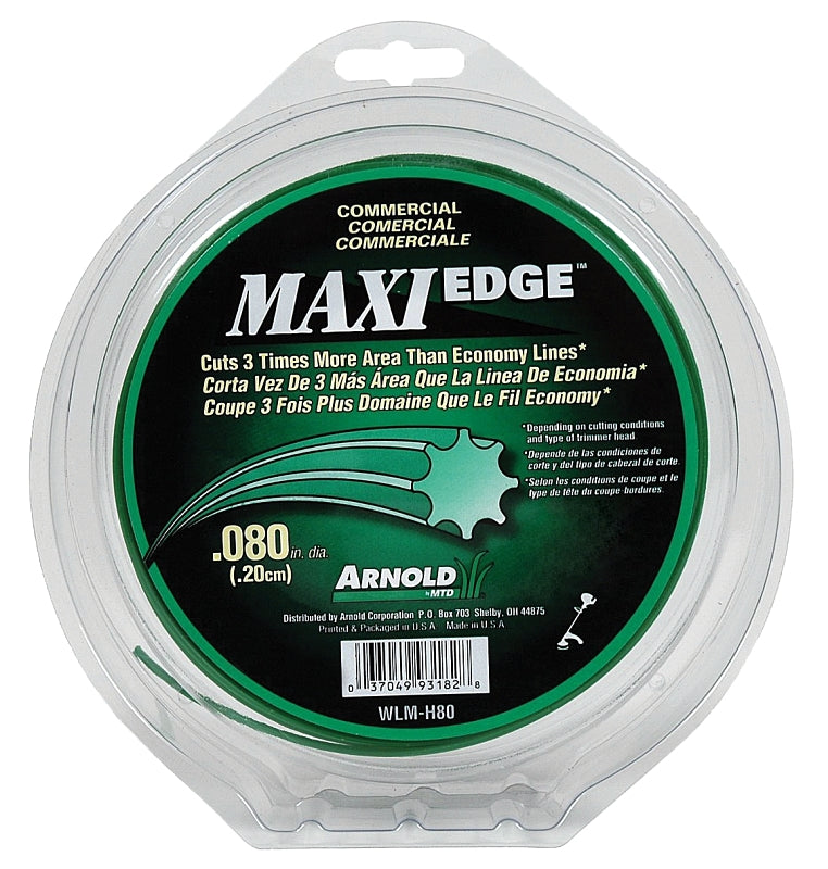 Arnold Maxi Edge Series WLM-H80 Trimmer Line, 0.08 in Dia, 140 ft L, Polymer, Green