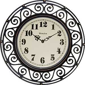 Westclox 32021 Clock, 12 in Dia, Round, Dark Brown Frame, Plastic Clock Face, Analog, Glass Lens