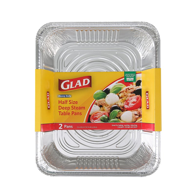 Glad BBP19935 Disposable Steam Pan, Aluminum, Silver, 12-1/2 in L, 10-1/4 in W, 2-1/2 in H, Dishwasher Safe: No, Pack of 24
