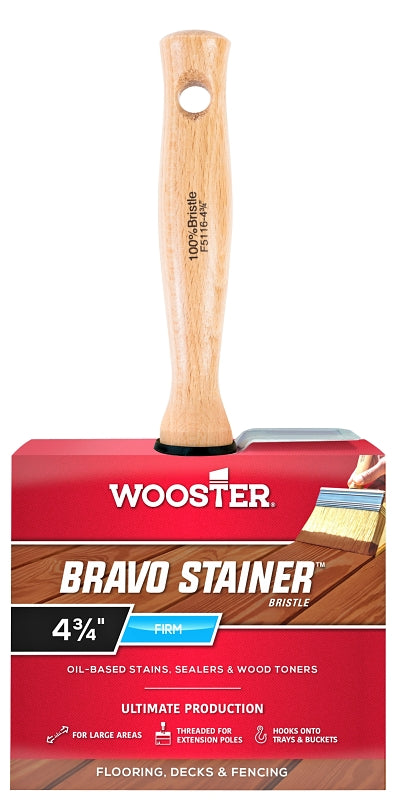 Wooster Bravo Stainer F5116-4-3/4 Paint Brush, 4-3/4 in W, Flat Brush, 2-3/4 in L Bristle, Polyester Bristle