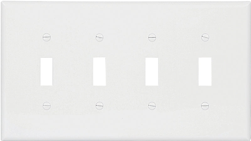 Eaton PJ4W Wallplate, 4-7/8 in L, 8.56 in W, 4-Gang, Polycarbonate, White, High-Gloss