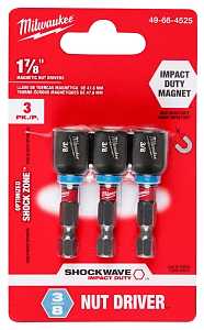 Milwaukee SHOCKWAVE 49-66-4525 Impact Nut Driver, 3/8 in Drive, Hex Drive, 1-7/8 in L, 1/4 in L Shank, Hex Shank