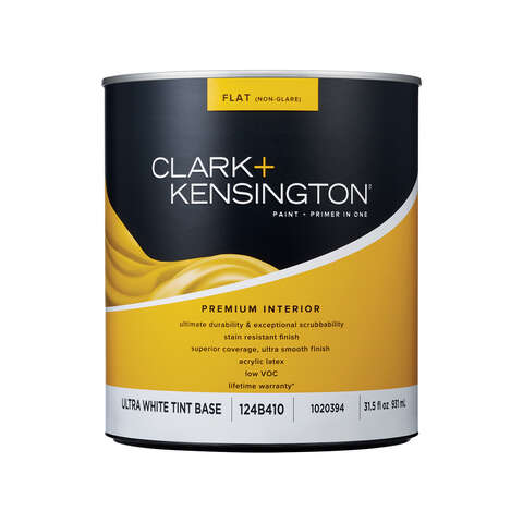 Clark+Kensington Flat Tint Base Ultra White Base Paint + Primer Interior 1 qt, Pack of 4