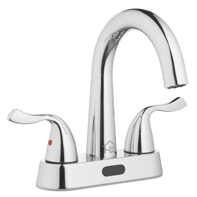 Homewerks Chrome Motion Sensing Modern Centerset Bathroom Sink Faucet 4 in.