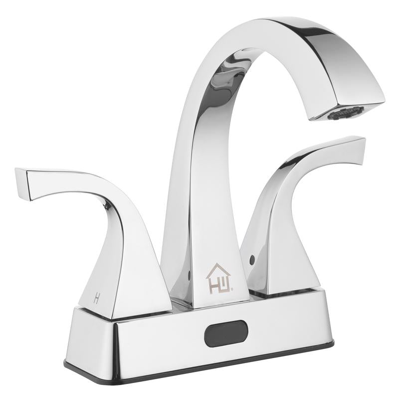 Homewerks Chrome Motion Sensing Modern Centerset Bathroom Sink Faucet 4 in.