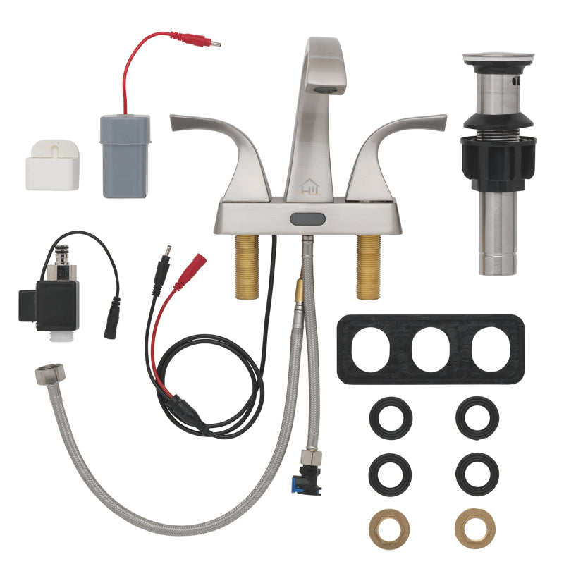 Homewerks Brushed Nickel Motion Sensing Modern Centerset Bathroom Sink Faucet 4 in.