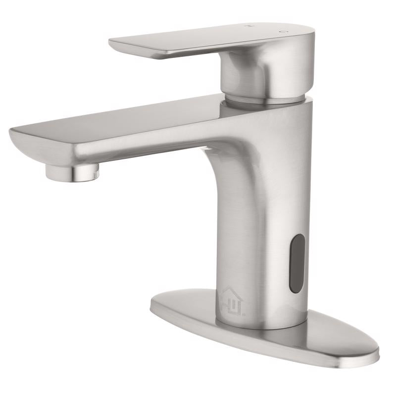 Homewerks Brushed Nickel Motion Sensing Modern Single-Handle Bathroom Sink Faucet 2 in.